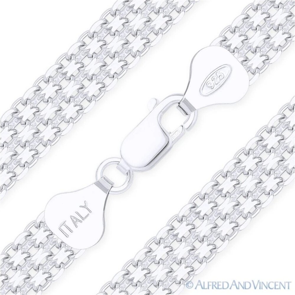 7.9mm 2-Row Bismark / Bizmark Link Italian Chain Necklace in .925 Sterling Silve